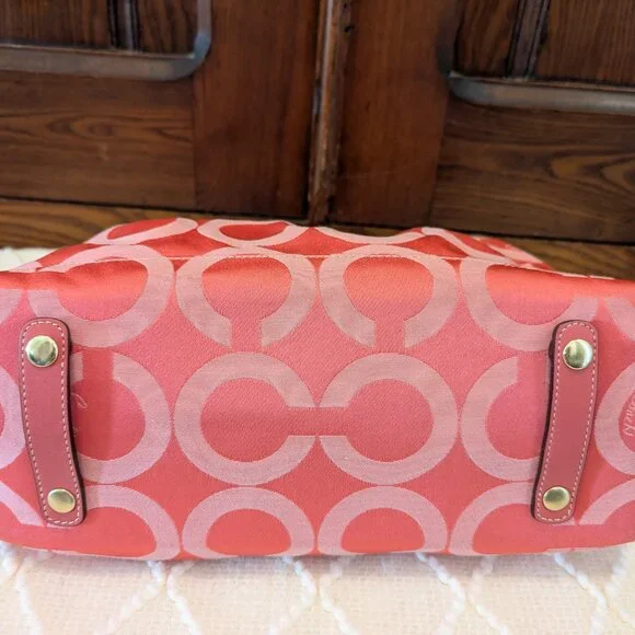 Coach Madison Sabrina Signature Pink Satchel with Red Patent Leather Trim. - Picture 6 of 16